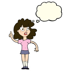 cartoon woman making point with thought bubble