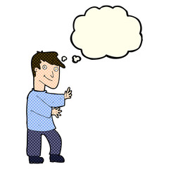 cartoon happy man with thought bubble