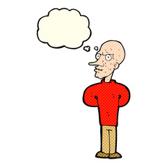 cartoon evil bald man with thought bubble
