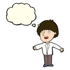 cartoon happy man with thought bubble