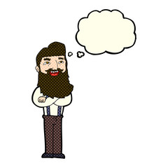 Fototapeta premium cartoon happy man with beard with thought bubble