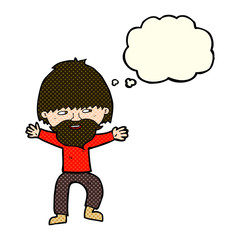 cartoon happy man with beard with thought bubble