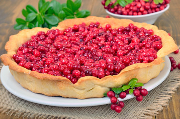 Cowberry pie and  fresh berries cowberry