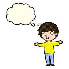 cartoon worried boy with thought bubble