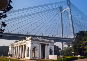 James Prinsep Monument with Vidyasagar Setu Bridge in background