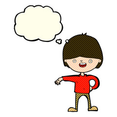 cartoon happy man with thought bubble