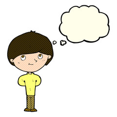 cartoon happy boy with thought bubble