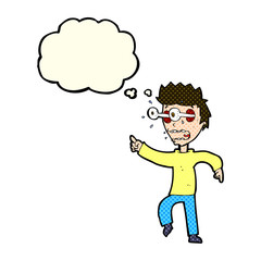 cartoon man with popping out eyes with thought bubble