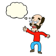 cartoon frightened old man with thought bubble