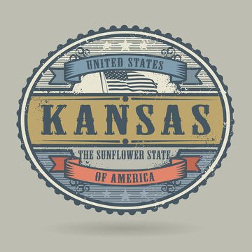 Vintage stamp with the text United States of America, Kansas