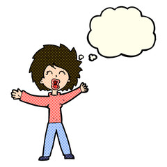 cartoon woman shouting with thought bubble