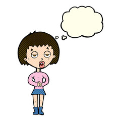 cartoon bored woman waiting with thought bubble
