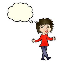 Obraz premium cartoon woman with no worries with thought bubble