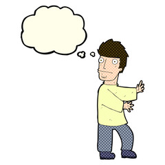 cartoon nervous man with thought bubble