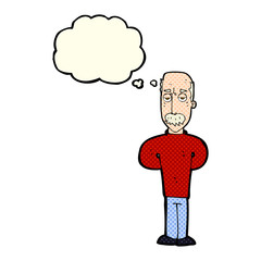 cartoon annoyed balding man with thought bubble