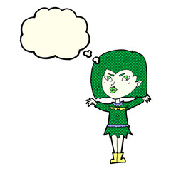 cartoon vampire girl with thought bubble