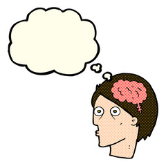 cartoon head with brain symbol with thought bubble