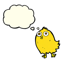 cartoon happy bird with thought bubble
