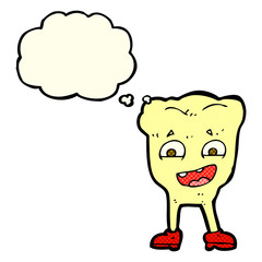 cartoon yellow tooth with thought bubble