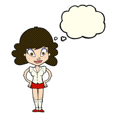cartoon pretty woman with thought bubble