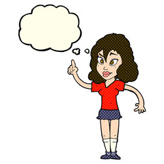 cartoon pretty woman with idea with thought bubble