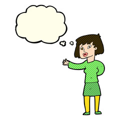 cartoon woman explaining with thought bubble