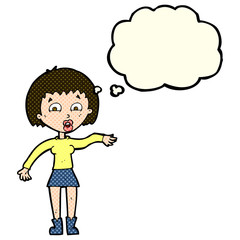 cartoon surprised woman with thought bubble