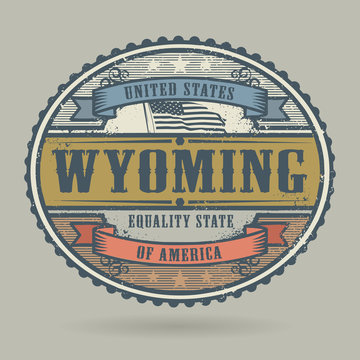 Vintage stamp with the text United States of America, Wyoming