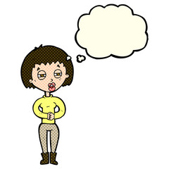 cartoon tired woman with thought bubble