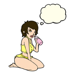 cartoon sexy gym girl with thought bubble