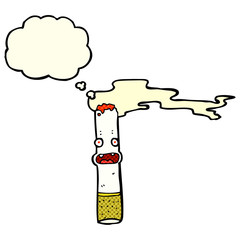 cartoon cigarette with thought bubble