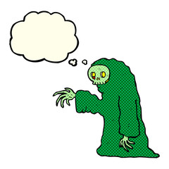 cartoon spooky halloween costume with thought bubble