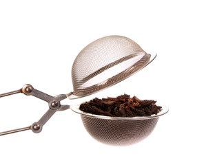 Black tea in strainer