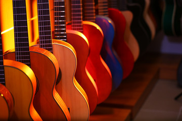 Guitars in music store