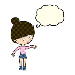 cartoon surprised woman with thought bubble