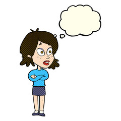 cartoon surprised woman with thought bubble
