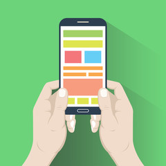 Smartphone in hands. Flat design