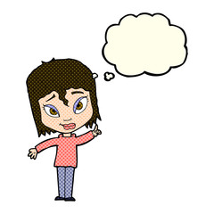 cartoon woman with idea with thought bubble