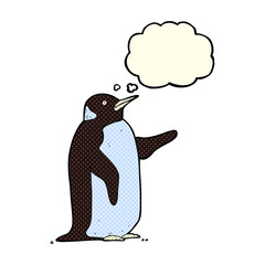 cartoon penguin with thought bubble