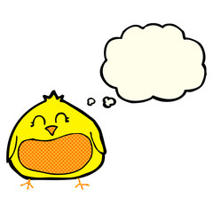 cartoon fat bird with thought bubble