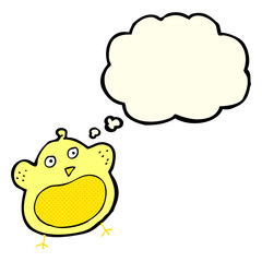 cartoon fat bird with thought bubble