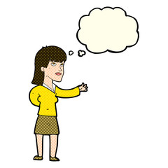 cartoon woman explaining with thought bubble