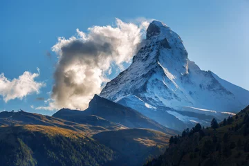 Papier Peint photo Cervin Matterhorn against sunset in Swiss Alps