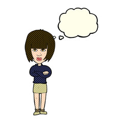 cartoon annoyed woman with thought bubble