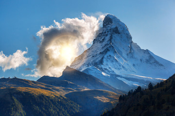 Matterhorn against sunset in Swiss Alps