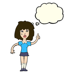cartoon tough woman with idea with thought bubble