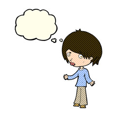 cartoon confused woman with thought bubble