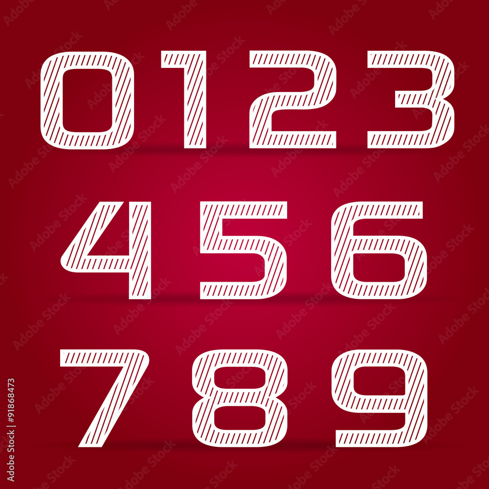 Fototapete vector set retro style white numbers with lines