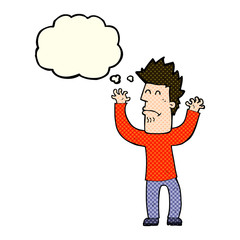 cartoon stressed man with thought bubble