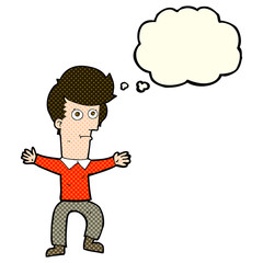 cartoon startled man with thought bubble